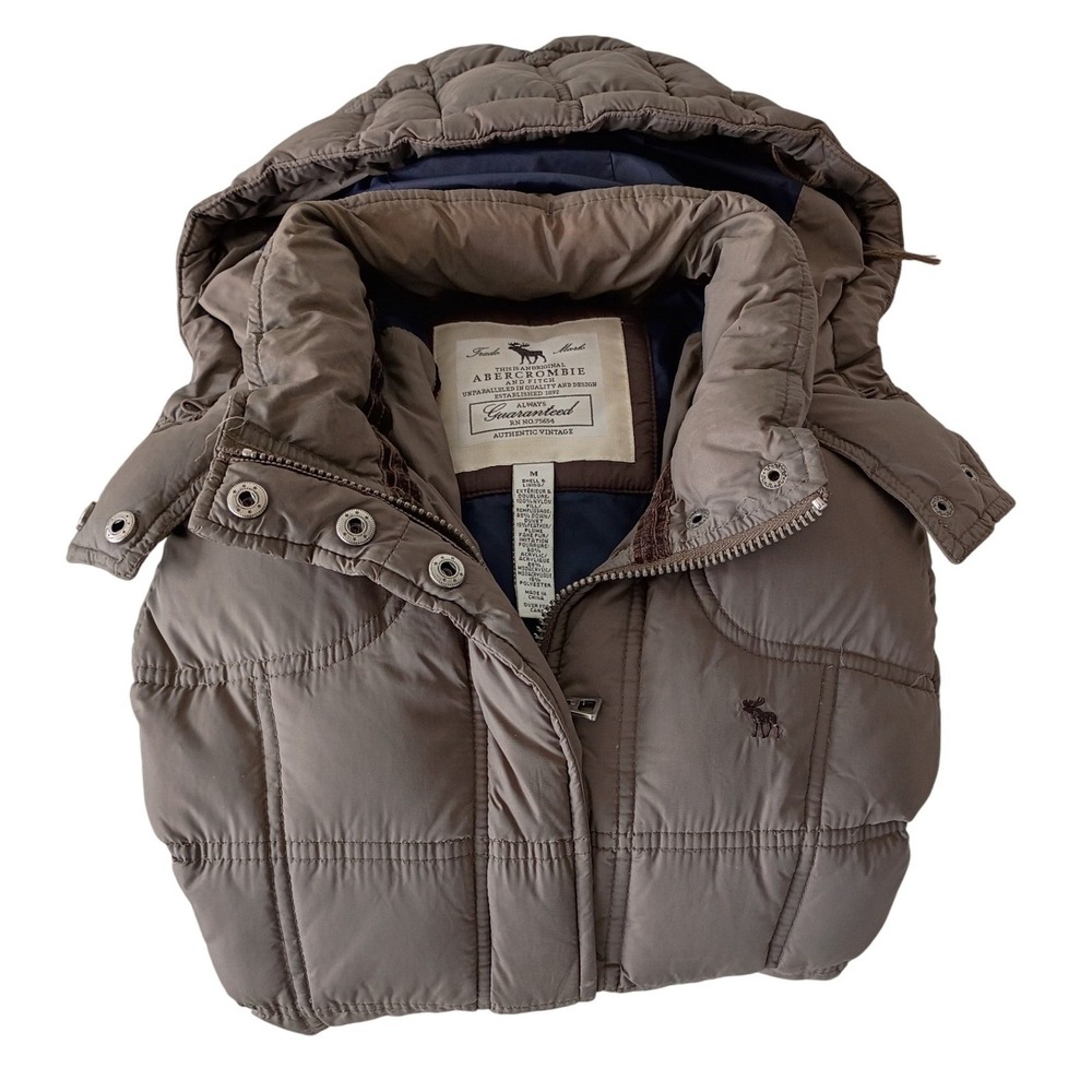 Abercrombie Fitch Puffer Jacket Hooded Quilted Full Zip Brown Size Medium - Picture 5 of 13